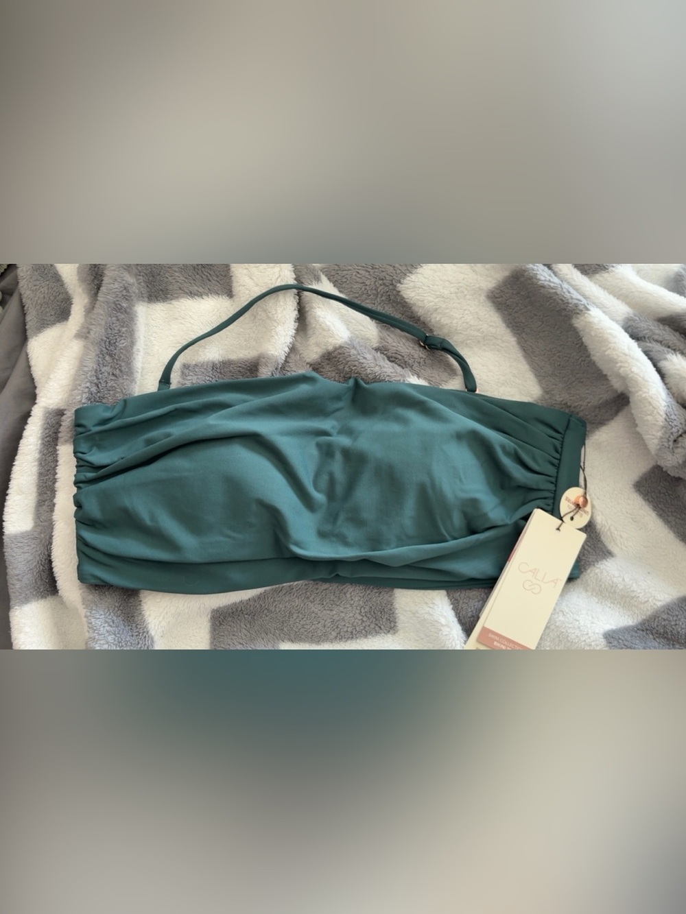 Calia Teal Bandeau Swim Bikini Top with Adjustable Strap